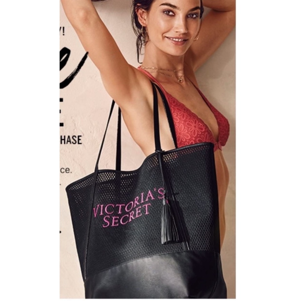 Victoria Secret Large Black Mesh Tote Bag